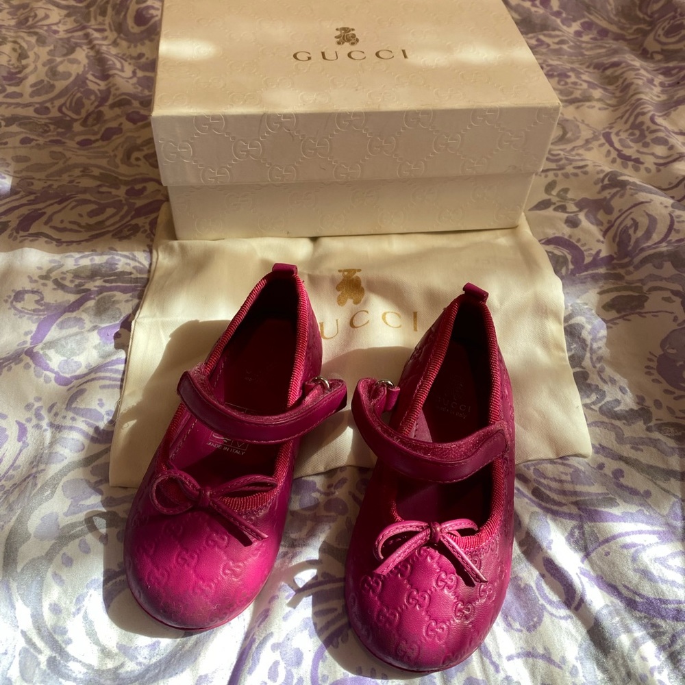 Gucci Girls Fuchsia Mary Jane Dress Shoes